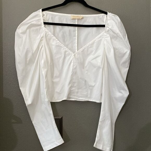 Choosy White Peacock Puff Shoulder Crop Top - Picture 5 of 13